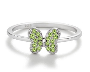 nice tiny silver butterfly cubic zirconia August birthstone baby ring
